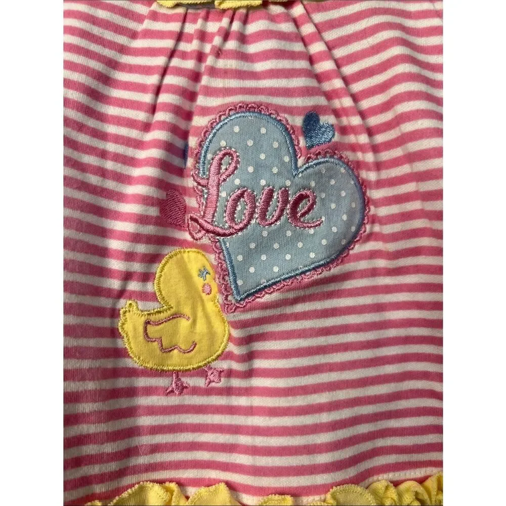 Duck Duck Goose dress with attached bodysuit pink and white with appliqué NWT